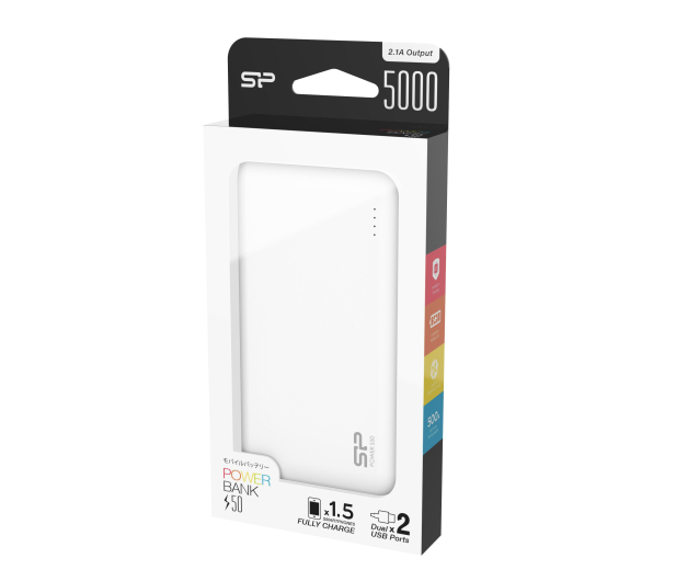 Silicon Power Power Bank 5000mAh (2x USB 2.1A, biały) - 551960 - zdjęcie 2